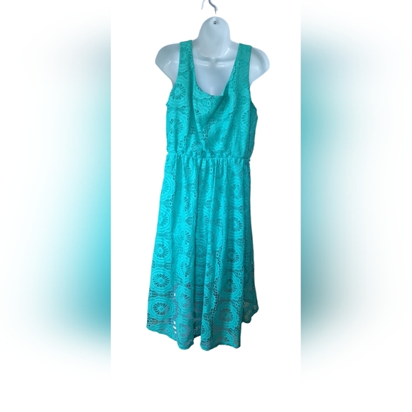 Luxology Hi/Lo sleeveless dress with lining Teal Sz L Casual Date Night EUC - Picture 2 of 5